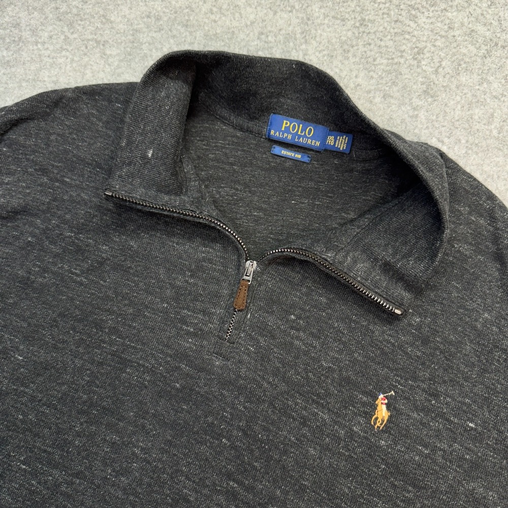Polo Ralph Lauren Men's XXL Estate Rib Quarter Zip Pullover Sweater Dark Gray - Picture 2 of 9